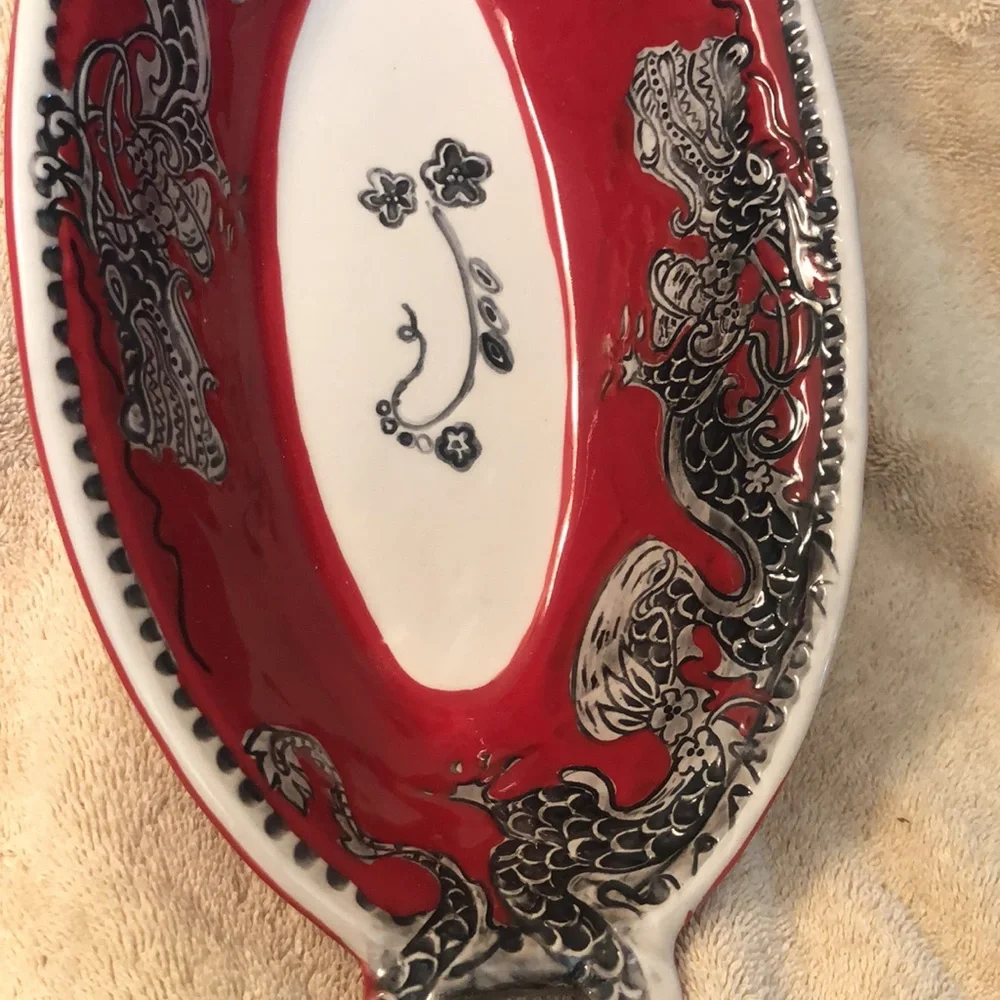 Blue Sky Clayworks Heather Goldminc 2012 Red Dragon Serving Dish 14”x7”